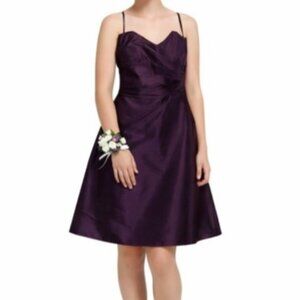 Vintage ALFRED SUNG Formal Dress Size 4 Purple Chiffon Strapless Ruched Y2K